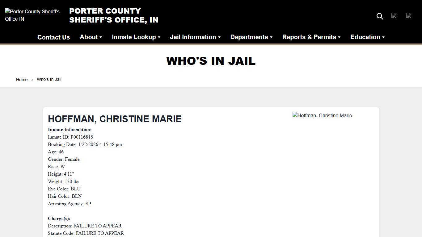 Who's In Jail Porter County Sheriff’s Office IN